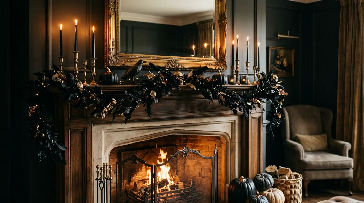 Keep shelves and consoles edited to fewer stronger pieces inspiration for an elegant Halloween interior.